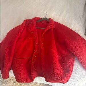 Free People Hit the Slopes Red Fleece Jacket